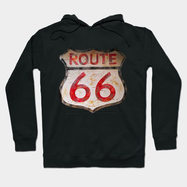 Vintage Route 66 USA America Highway Sign Hoodie by JonDelorme
